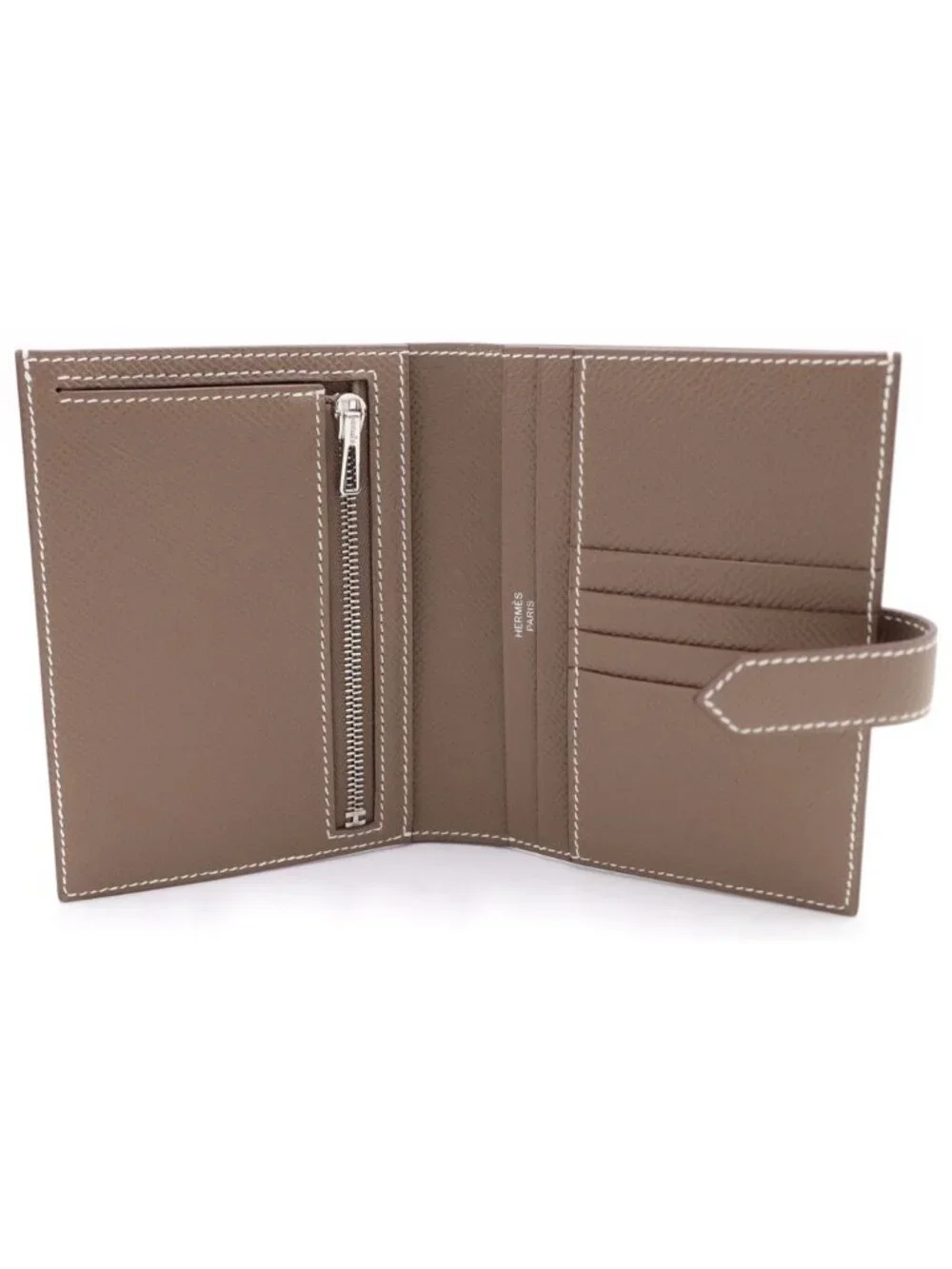 Hermes Bearn Compact Wallet Bifold Etoupe Epsom Silver Beige